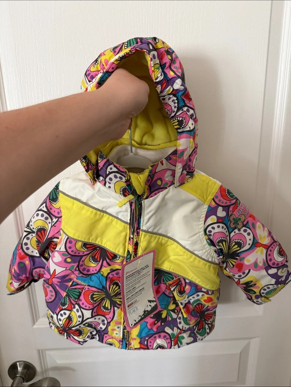 The Children's Place Multicolor Floral Puffer Jacket with Yellow Trim